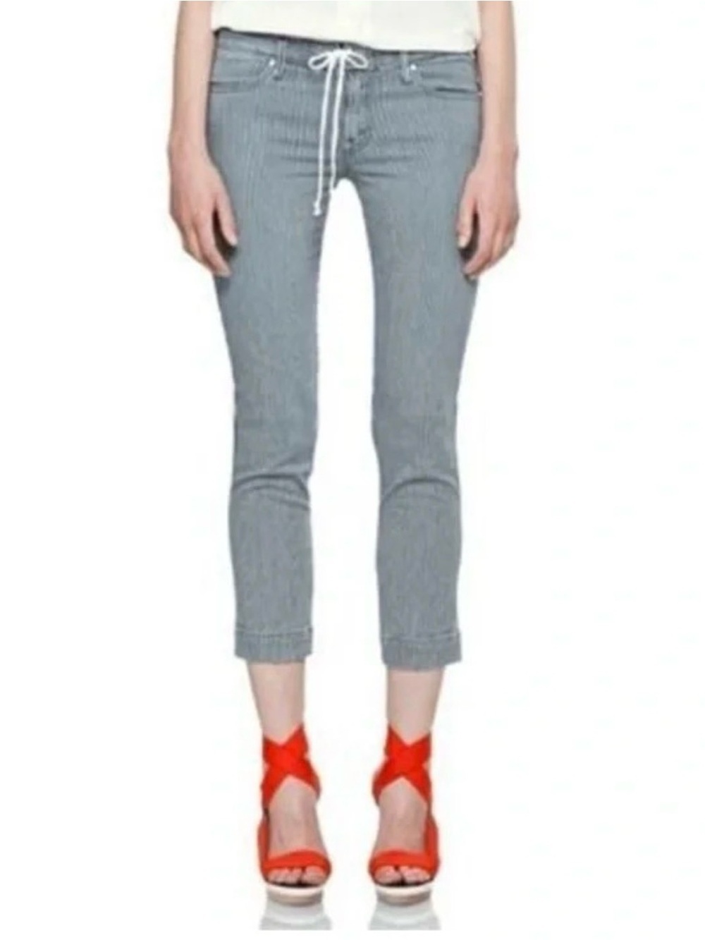 MOTHER 30 Tie Me Up Rascal Down The Road Striped Lo Rise Railroad Skinny Jean - Picture 1 of 14